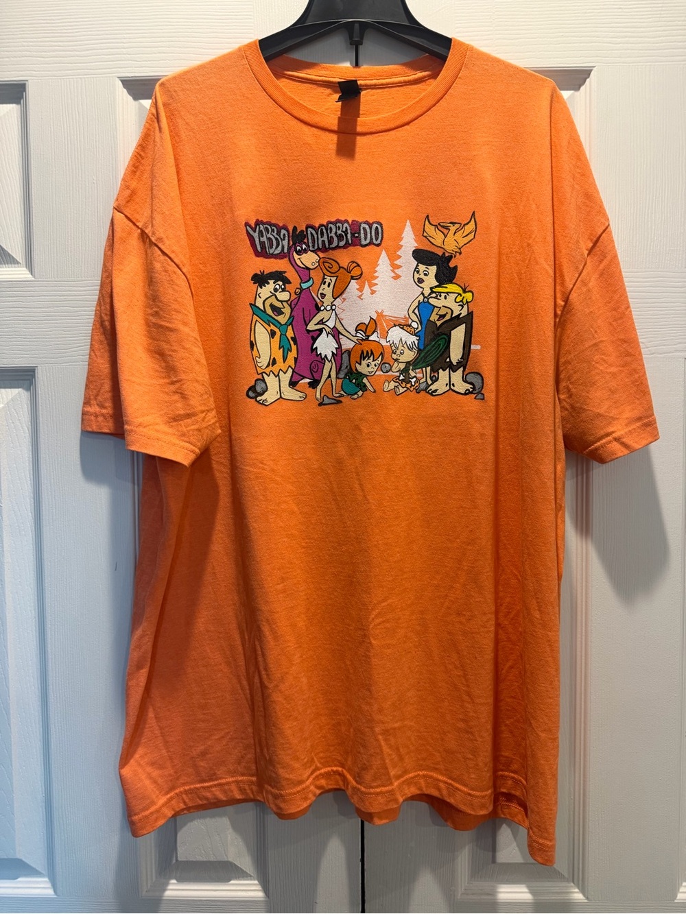Hand Painted Flinstones Inspired Gildan Softstyle T-Shirt in Bright Orange